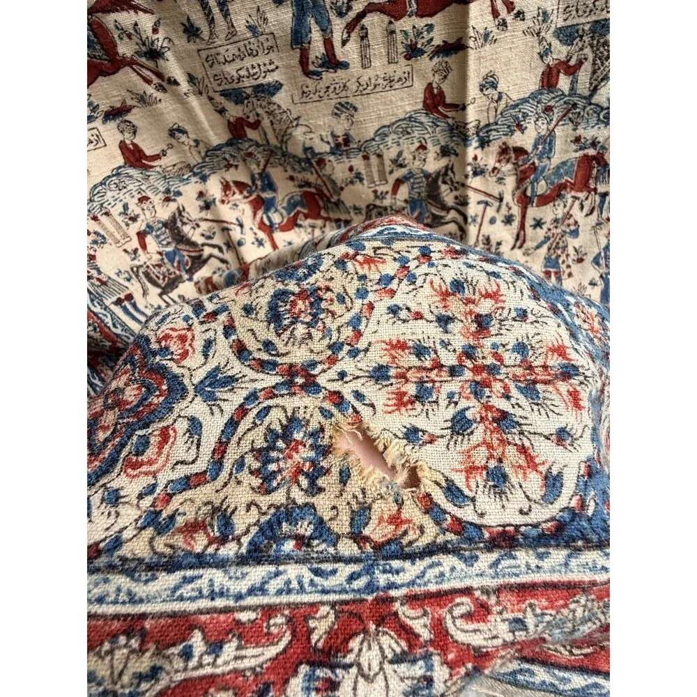 Antique Persian Fringed Cloth Tapestry Qajar Hunting & Polo Scene 52 X 52
